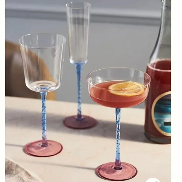 Anthropologie Coupe Glasses Handpainted Handblown Set Of Four New In Box NWT - Picture 2 of 9
